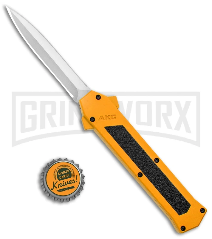 AKC F-16 Yellow D/A OTF Automatic Knife - Dagger Satin Plain - Image 4