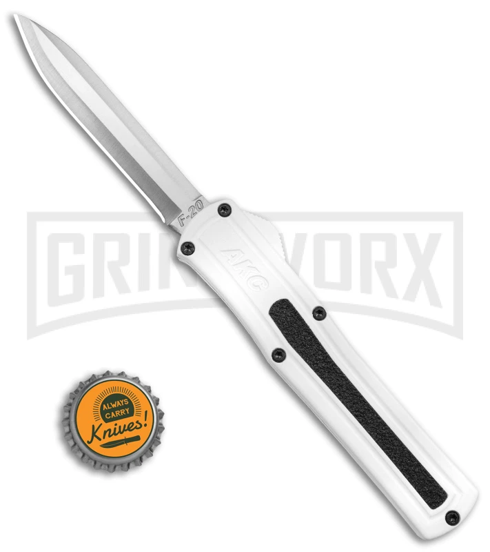 AKC F-20 White D/A OTF Automatic Knife - Spear Point Satin Plain - Image 4