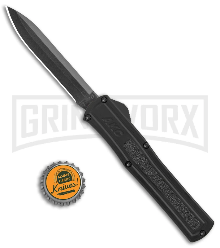 AKC F-20 Black D/A OTF Automatic Knife - Spear Point Black Plain - Image 4