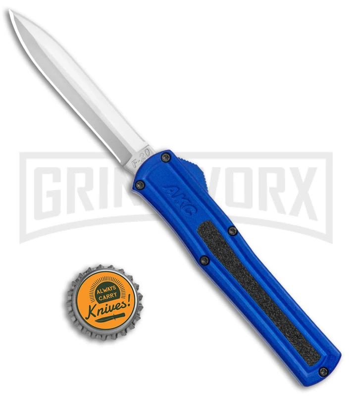 AKC F-20 Blue D/A OTF Automatic Dagger Knife - Satin Plain - Image 4