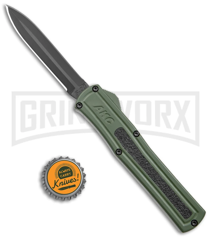 AKC F-20 OD GreenAluminum D/A OTF Automatic Knife - Dagger Black Plain - Image 4
