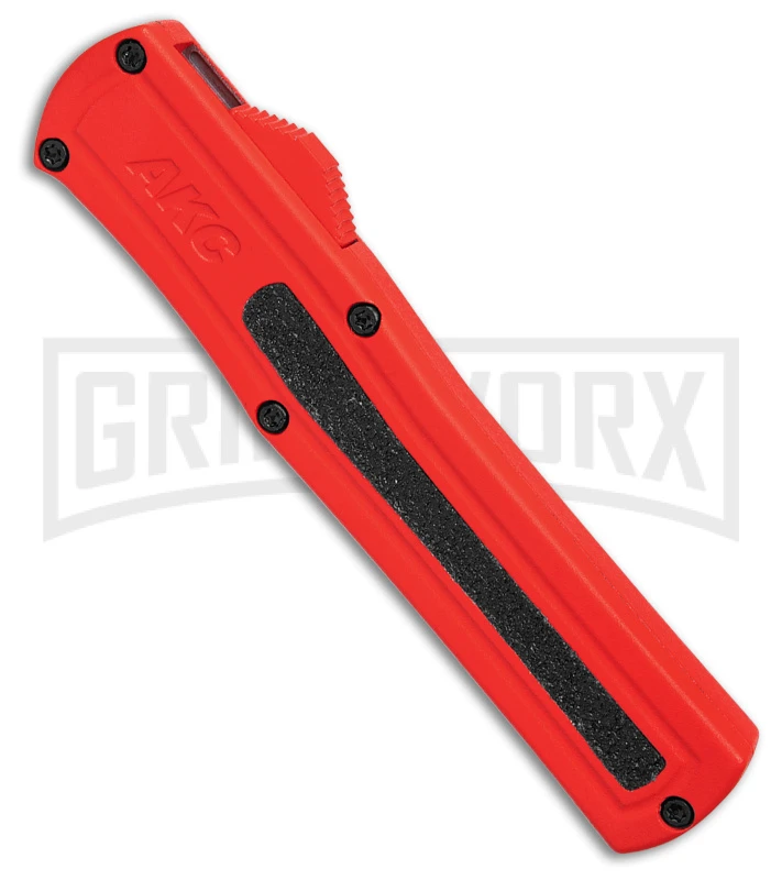 AKC F-20 Red Aluminum DBL Dagger OTF Automatic Knife - Satin Plain - Image 2