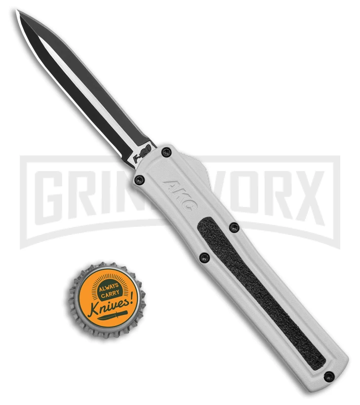 AKC F-20 White Aluminum D/A Dagger OTF Automatic Knife - Two Tone Plain - Image 4