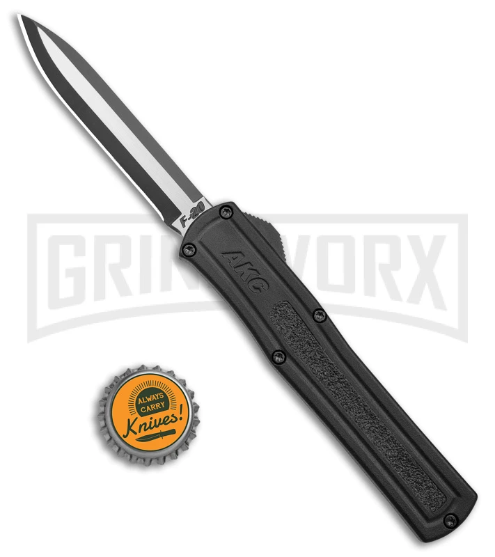 AKC F-20 D/A Black Aluminum OTF Automatic Knife - Two Tone Plain - Image 4