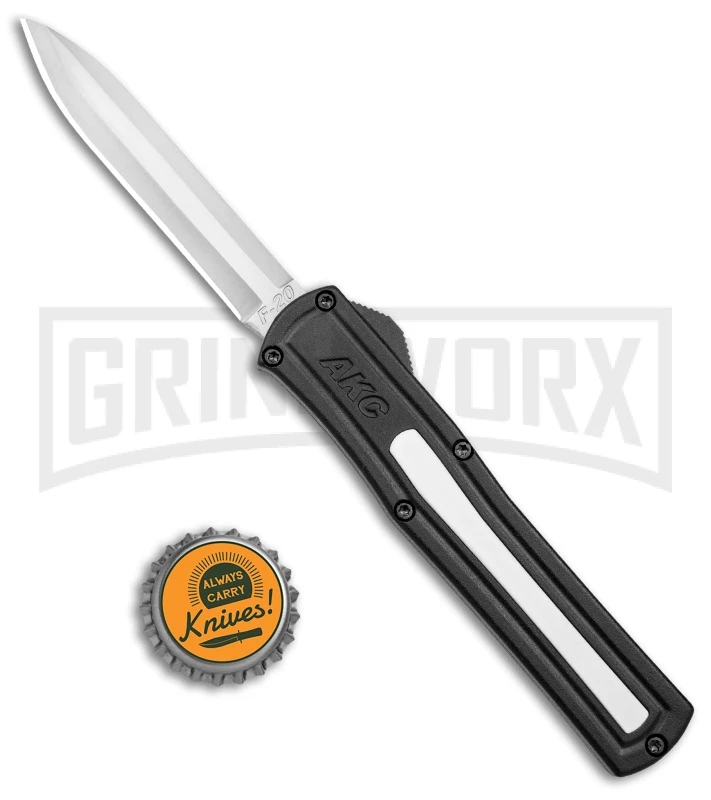AKC F-20 Black W/ White Inlay D/A OTF Automatic Knife - Satin Plain - Image 4