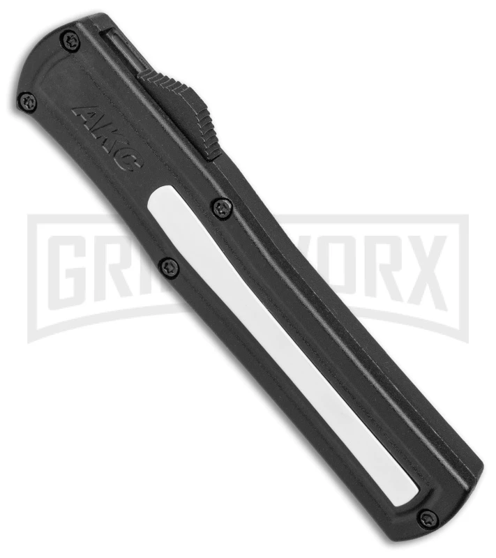AKC F-20 Black W/ White Inlay D/A OTF Automatic Knife - Satin Plain - Image 2