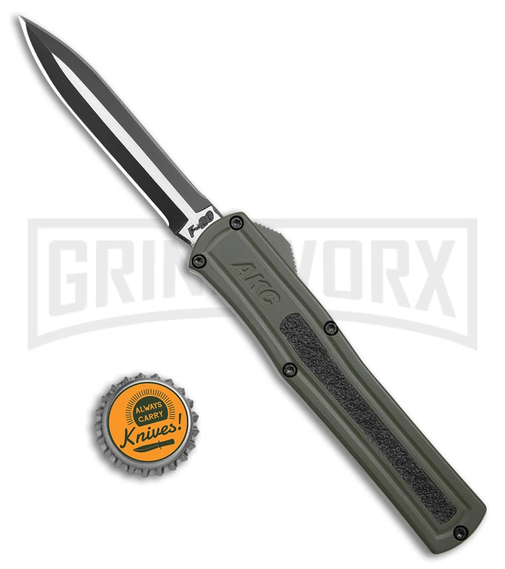 AKC F-20 OD Green Aluminum Dagger OTF Automatic Knife- 2-Tone Black Plain - Image 4