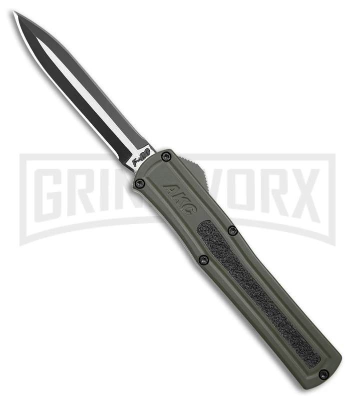 AKC F-20 OD Green Aluminum Dagger OTF Automatic Knife- 2-Tone Black Plain