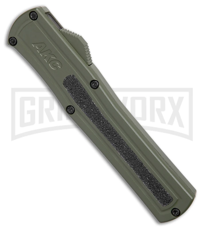 AKC F-20 OD Green Aluminum Dagger OTF Automatic Knife- 2-Tone Black Plain - Image 2