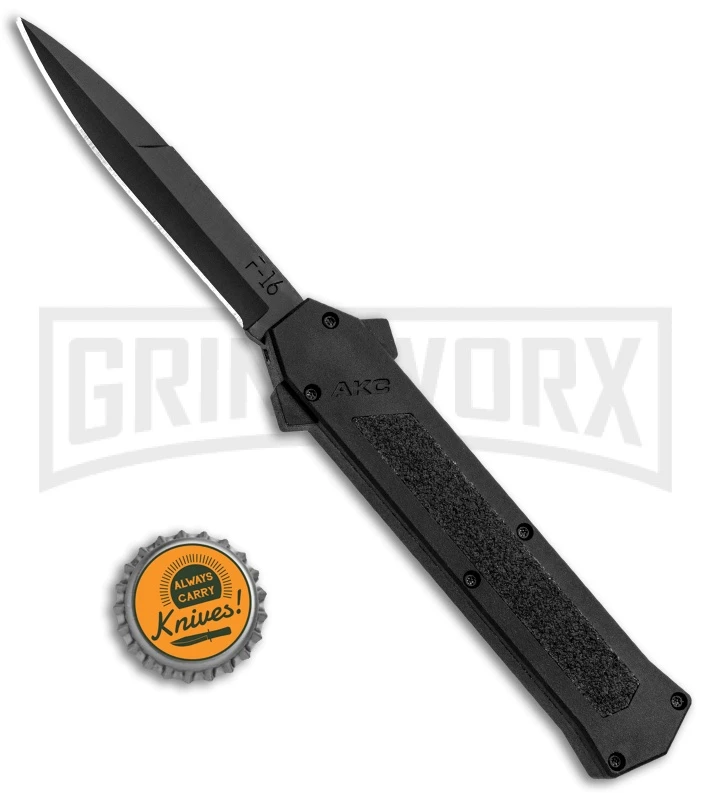 AKC F-16 Black Inlay D/A OTF Automatic Knife - Bayo Black Plain - Image 4