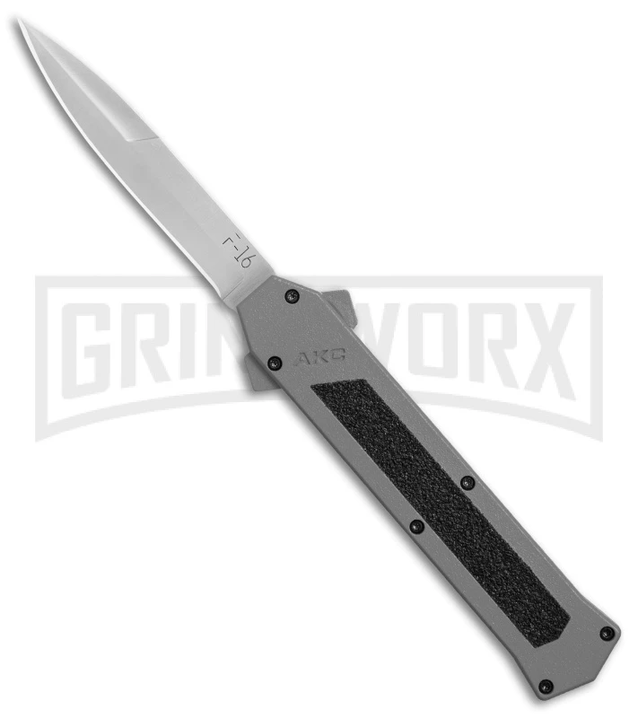 AKC F-16 Gray D/A OTF Automatic Knife - Bayo Satin Plain
