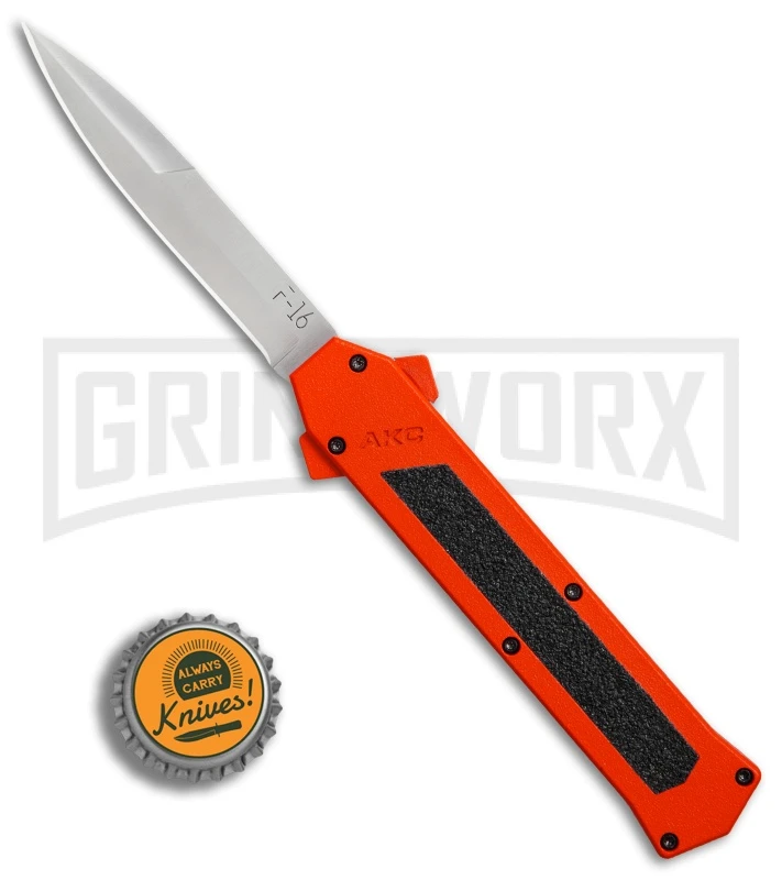 AKC F-16 Orange D/A OTF Automatic Knife - Bayo Satin Plain - Image 4