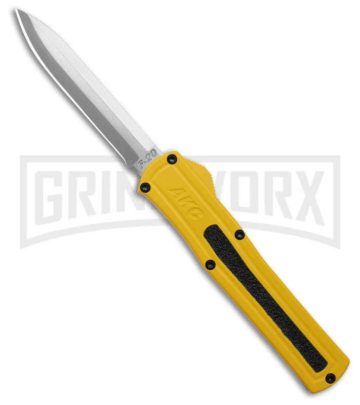 AKC F-20 D/A Spear Point Yellow OTF Automatic Knife - Satin Plain
