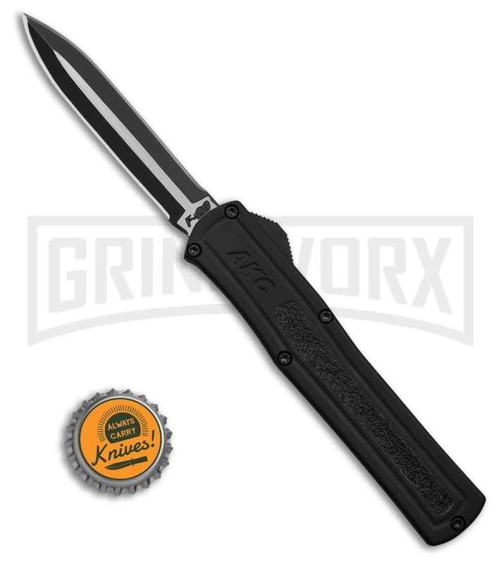AKC F-20 D/A Dagger Black Aluminum OTF Automatic Knife - Two Tone Plain - Image 4