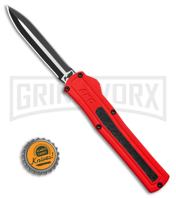 AKC F-20 D/A Dagger Dark Red Aluminum OTF Automatic Knife - Two Tone Plain - Image 4
