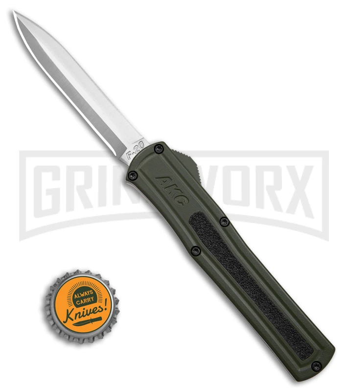 AKC F-20 D/A OTF OD Green Aluminum Automatic Knife - Satin Plain - Image 4