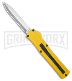 AKC F-20 D/A Dagger Yellow Aluminum OTF Automatic Knife - Satin Plain