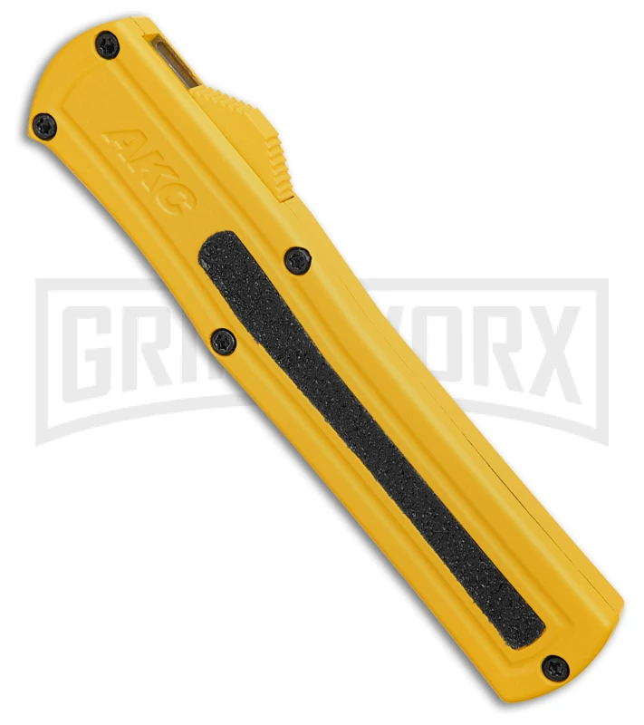 AKC F-20 D/A Dagger Yellow Aluminum OTF Automatic Knife - Satin Plain - Image 2