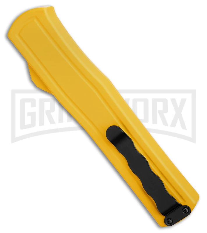AKC F-20 D/A Drop Point Yellow OTF Automatic Knife - Satin Plain - Image 2