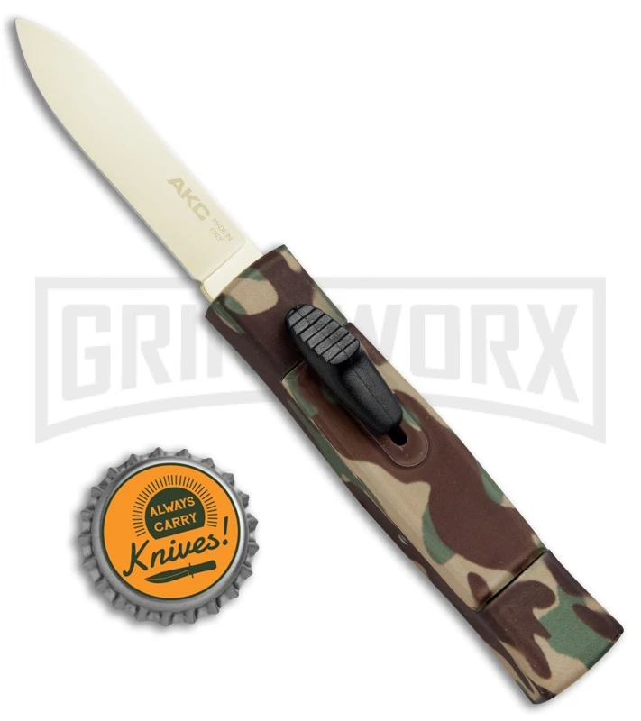AKC Minion Concord Green Camo OTF Automatic Knife - Flat Gold Plain - Image 4