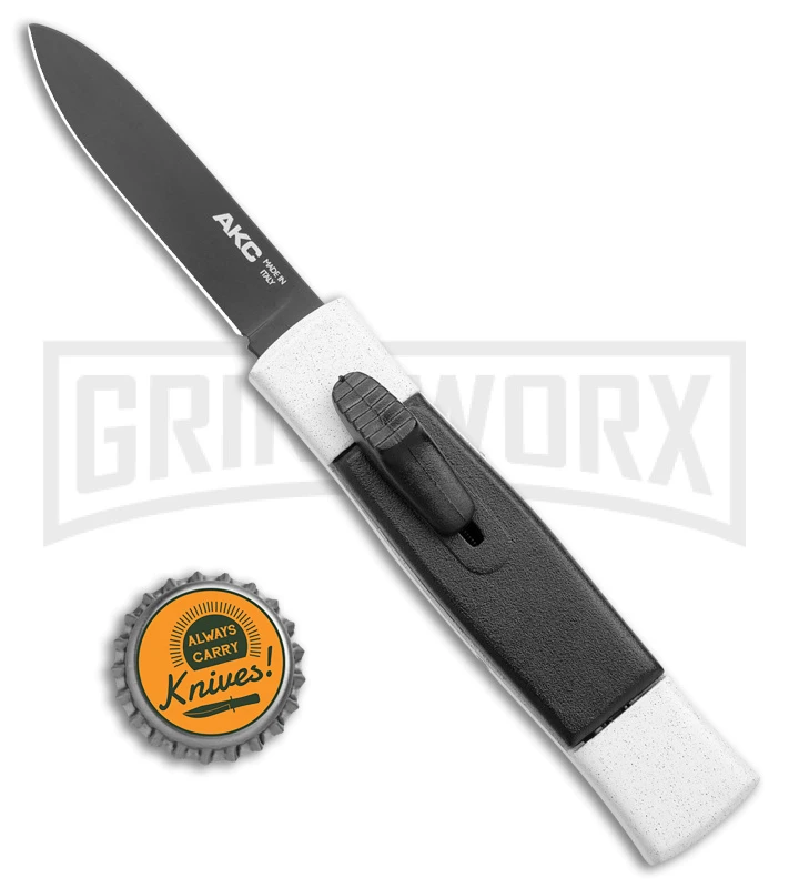 AKC Minion Concord White/Black OTF Automatic Knife- Flat Grind Black Plain - Image 4