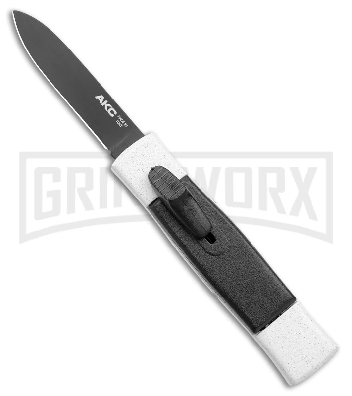 AKC Minion Concord White/Black OTF Automatic Knife- Flat Grind Black Plain