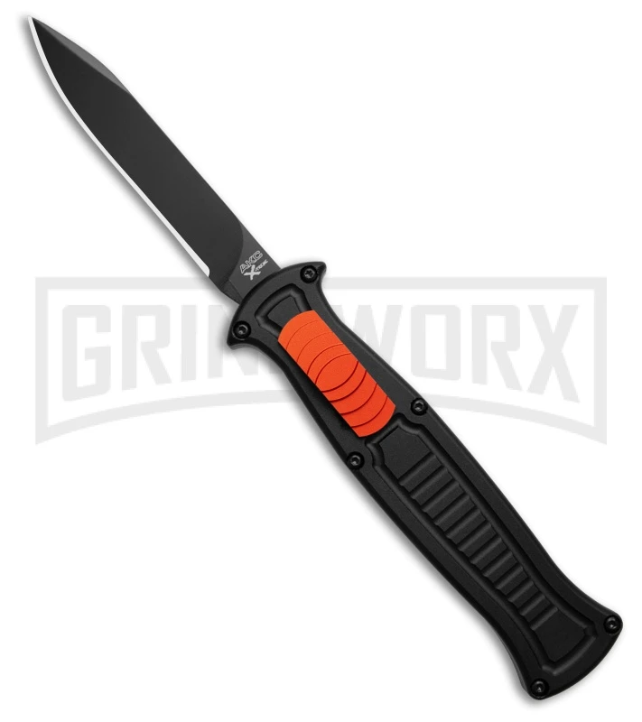 AKC X-treme EVO R Black Aluminum/Orange Slide OTF Automatic Knife - Black Plain