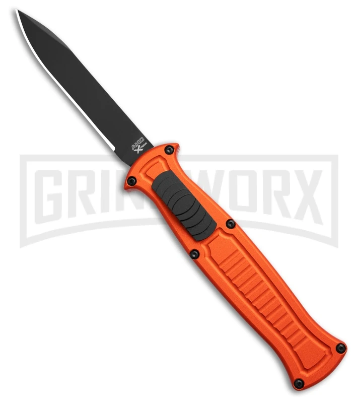AKC X-treme EVO R Orange Aluminum/Black Slide OTF Automatic Knife - Black Plain