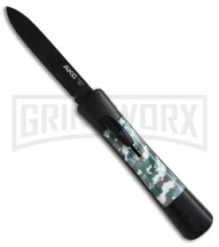 AKC Concord Arctic Camo OTF Automatic Knife - Flat Grind Black Plain