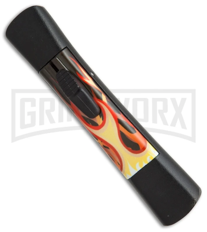 AKC Concord Flames OTF Automatic Knife - Flat Grind Black Plain - Image 3