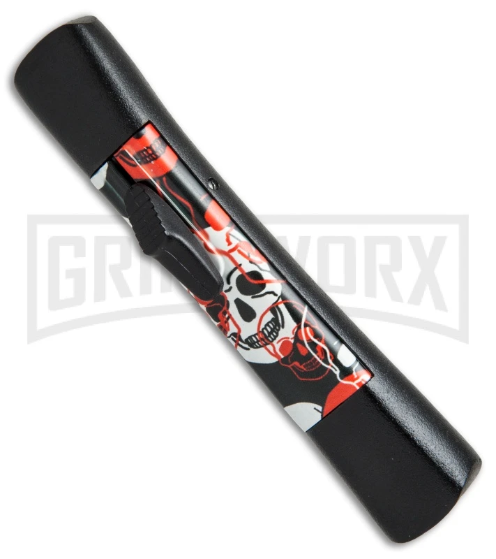 AKC Concord Red/White Skull OTF Automatic Knife - Flat Grind Black Flat - Image 2