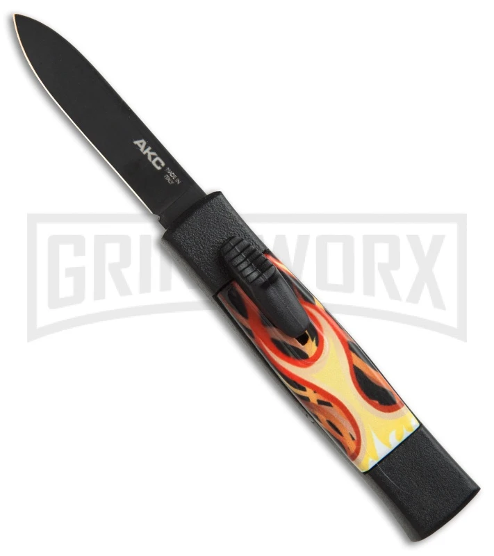 AKC Minion Concord Flames OTF Automatic Knife - Black Flat