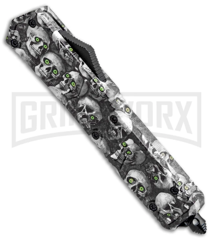 Atomic Slim Dagger White Skull OTF Automatic Knife - Two Tone Plain - Image 2