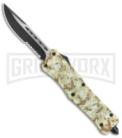 Atomic Defender Large OTF Automatic Knife Tan Digi Camo - Serr Two Tone Drop