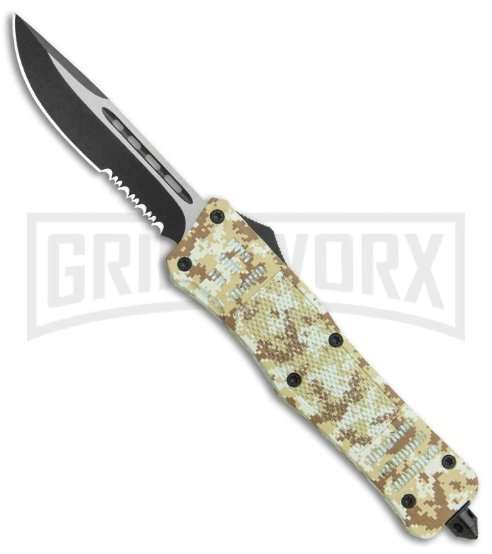 Atomic Defender Large OTF Automatic Knife Tan Digi Camo - Serr Two Tone Drop