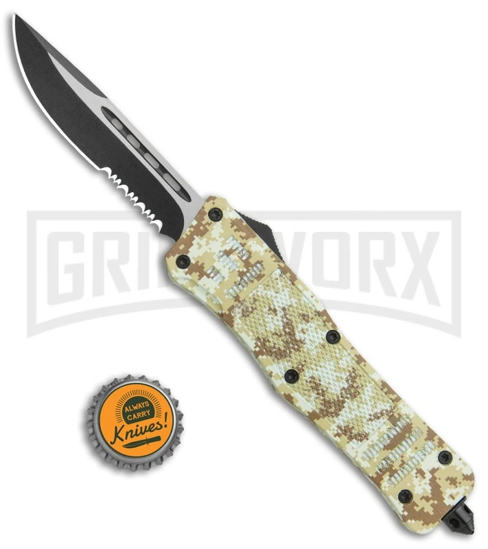 Atomic Defender Large OTF Automatic Knife Tan Digi Camo - Serr Two Tone Drop - Image 5