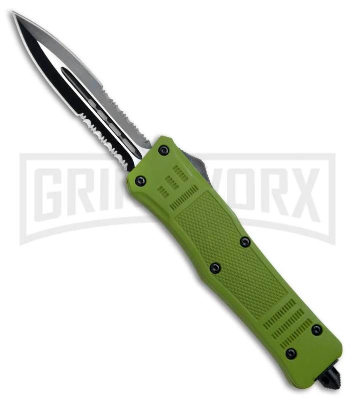 Atomic Defender Large OTF Automatic Knife OD Green - Serr Two Tone Dagger
