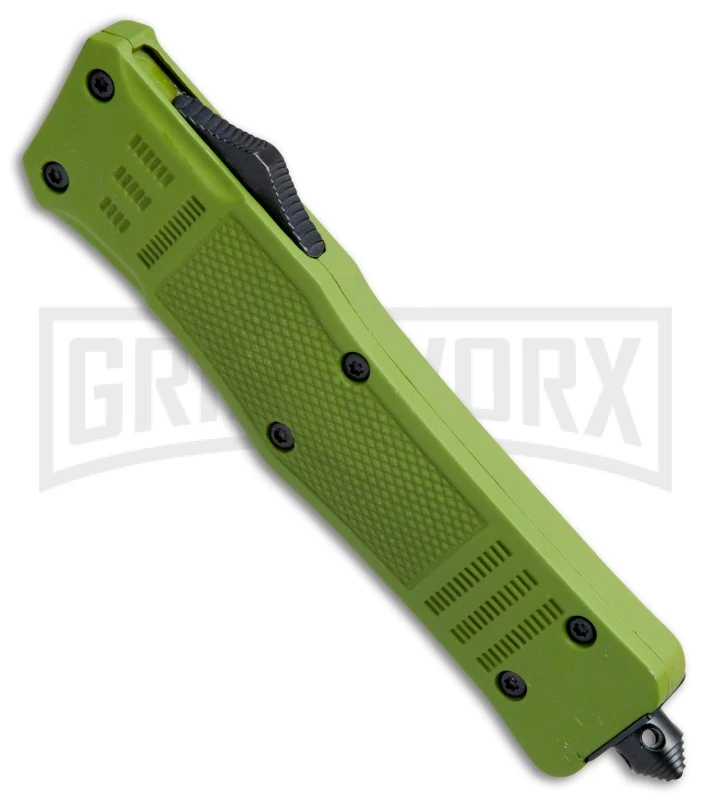 Atomic Defender Large OTF Automatic Knife OD Green - Serr Two Tone Dagger - Image 2