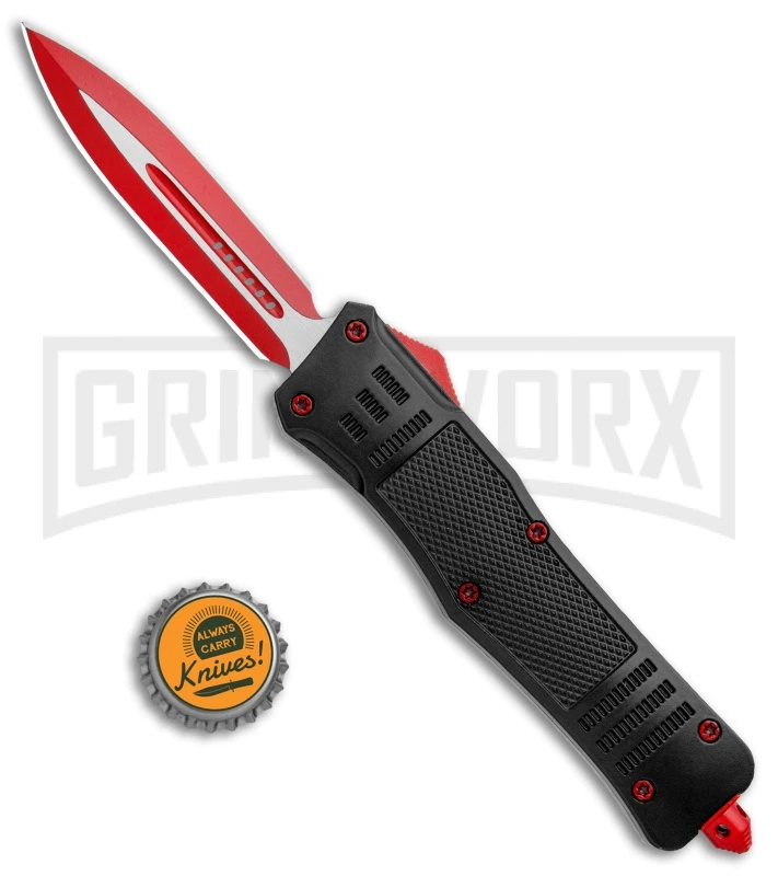 Atomic Defender Large OTF Automatic Knife Black - Red Two Tone Dagger - Image 5