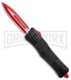 Atomic Defender Large OTF Automatic Knife Black - Red Two Tone Dagger