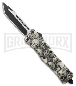 Atomic Defender Large OTF Automatic Knife Ghost White Skull - Two Tone Tanto