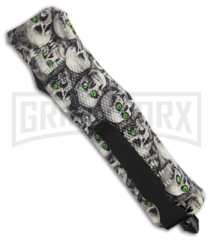 Atomic Defender Large OTF Automatic Knife Ghost White Skull - Two Tone Tanto - Image 3