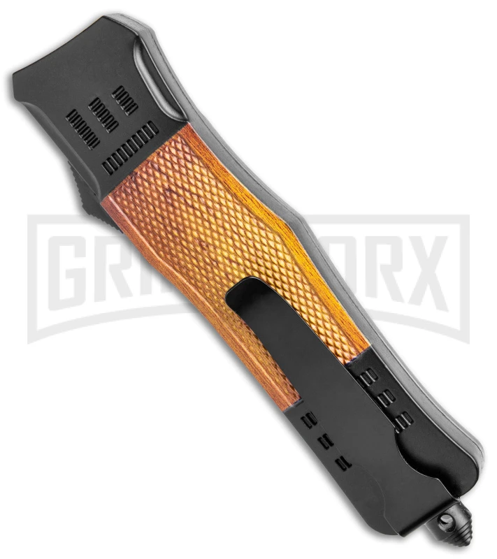 Atomic Defender Large Black/Sim OTF Automatic Knife - Drop Point Damascus Plain - Image 3