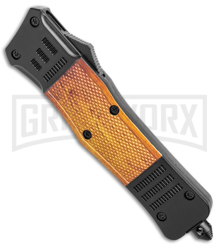 Atomic Defender Large Black/Sim OTF Automatic Knife - Drop Point Damascus Plain - Image 2