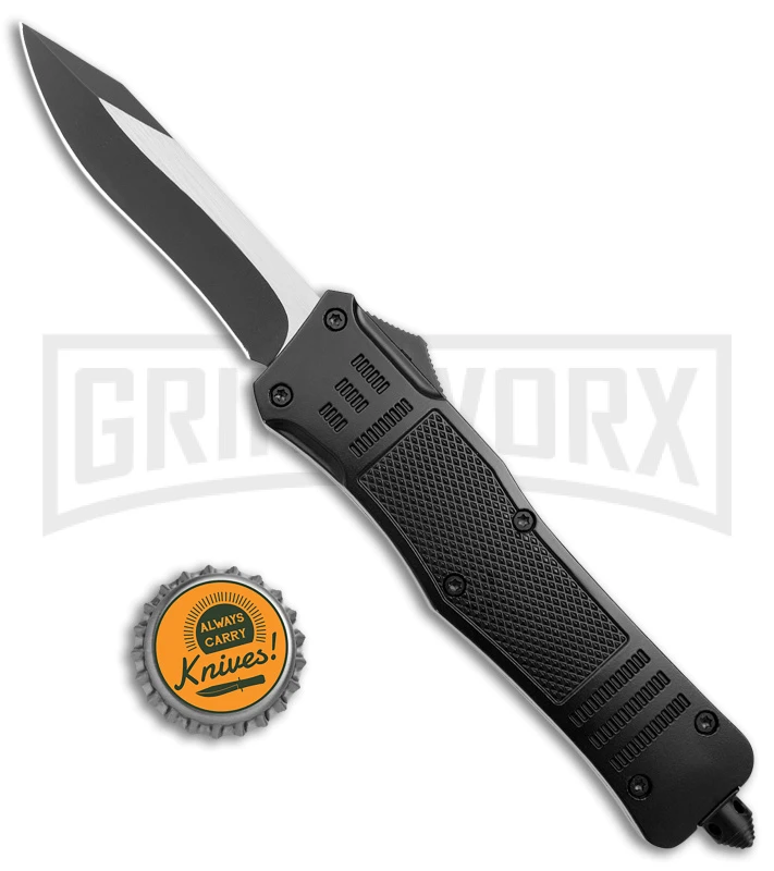 Atomic Defender Large Black Aluminum OTF Automatic Knife - Two Tone Recurve - Image 5