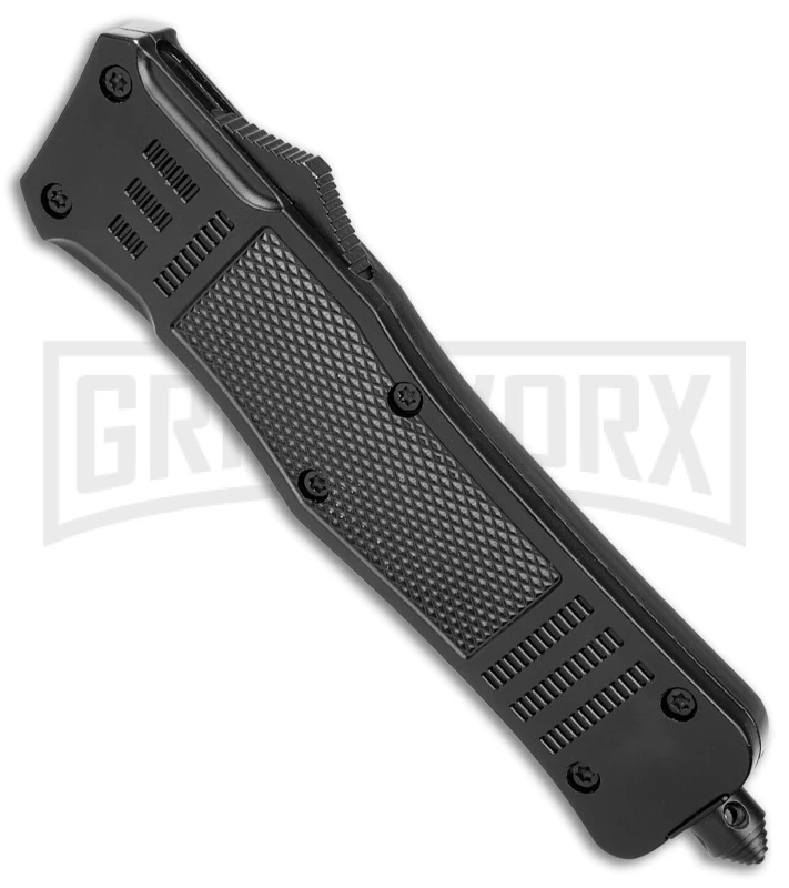 Atomic Defender Large Black Aluminum OTF Automatic Knife - Two Tone Recurve - Image 2