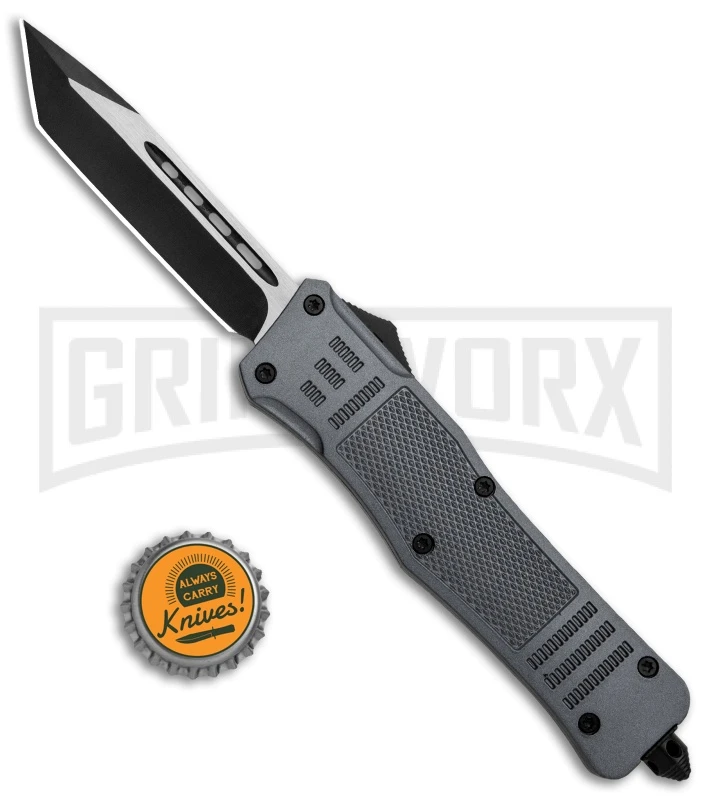 Atomic Defender Large OTF Automatic Knife Gray - Two Tone Tanto - Image 5