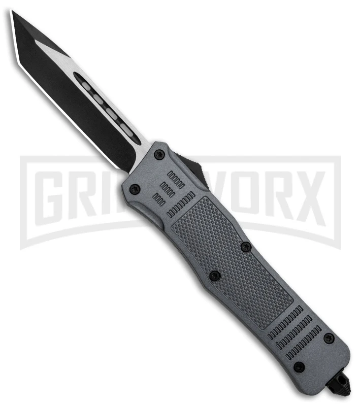 Atomic Defender Large OTF Automatic Knife Gray - Two Tone Tanto