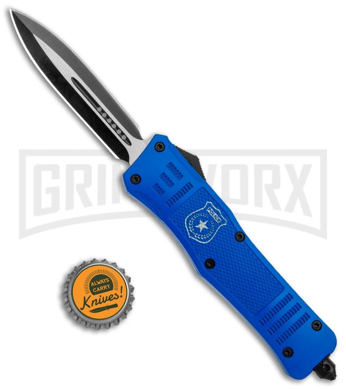 Atomic Defender Large OTF Automatic Knife Police Blue - Two Tone Dagger - Image 5