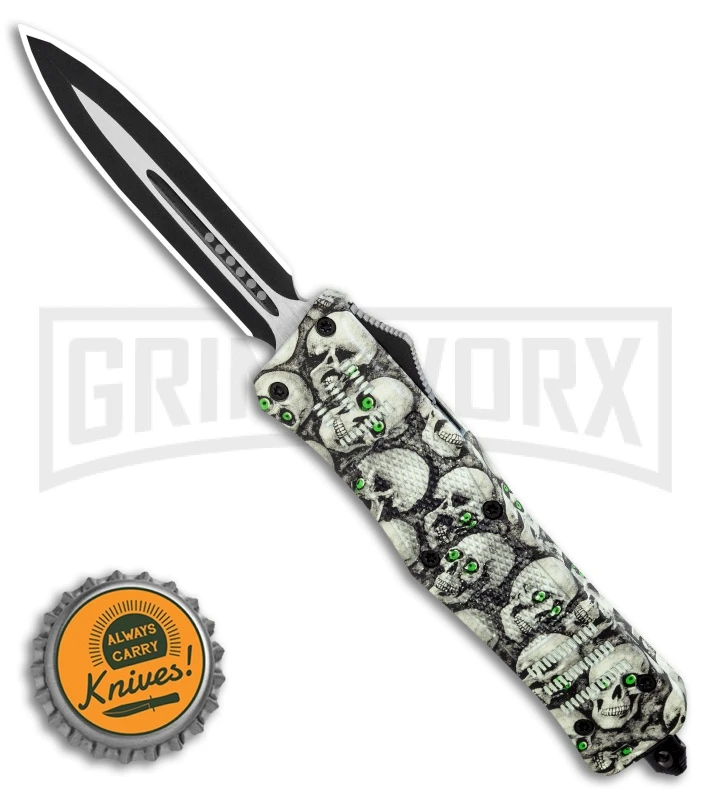 Atomic Defender Large OTF Automatic Knife Ghost White Skull - Two Tone Dagger - Image 4